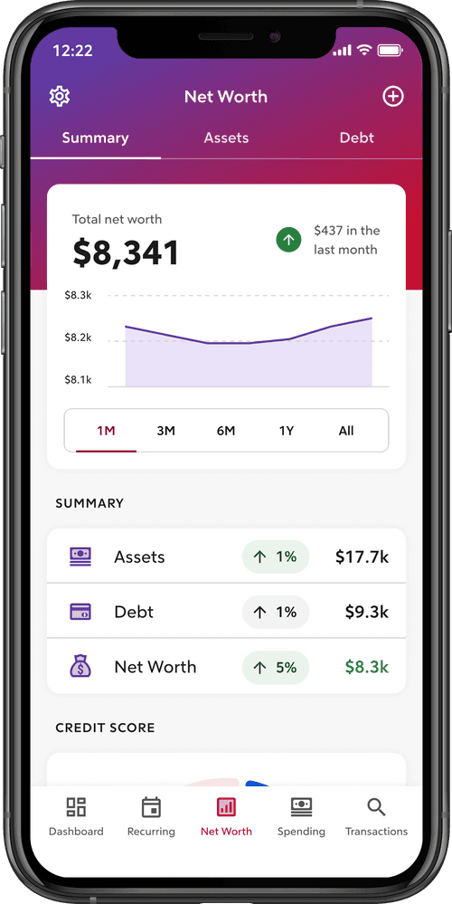 Phone of the Net Worth tab in Rocket Money