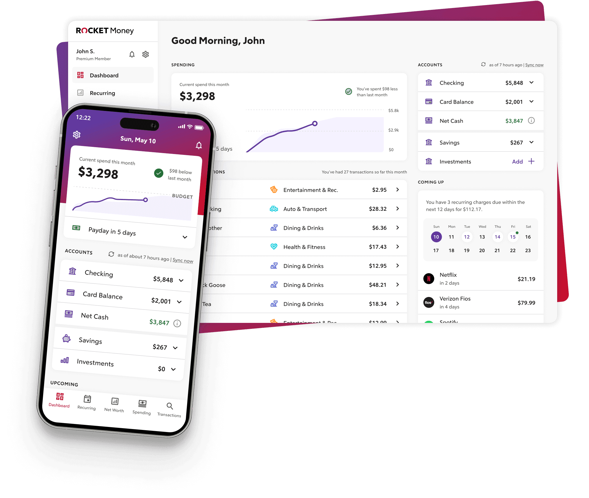 Desktop and mobile versions of Rocket Money